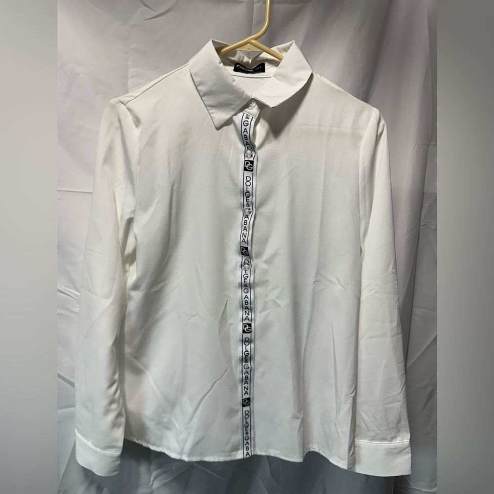 CHICME White Button Down Woman’s Shirt, Long Sleeve - size small